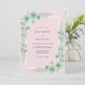 Pastel Roze Bladrijke Bruiloft Kaart (Staand voorkant)
