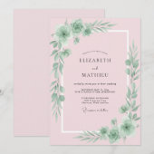 Pastel Roze Bladrijke Bruiloft Kaart (Voorkant / Achterkant)