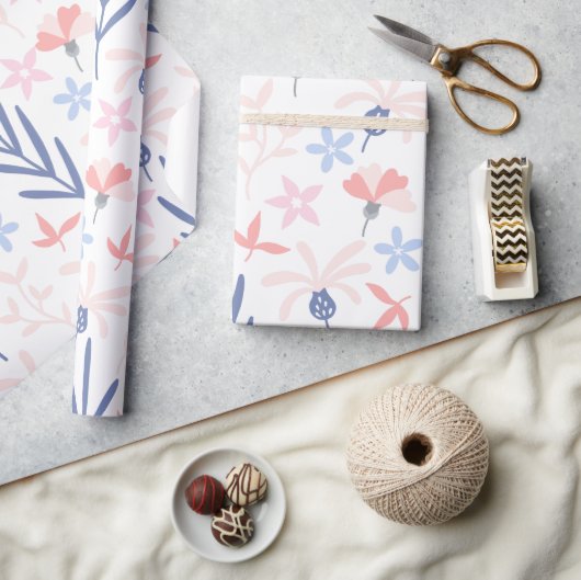 Pastel Roze Blauw Bloemen Baby shower Cadeaupapier (Crafts)