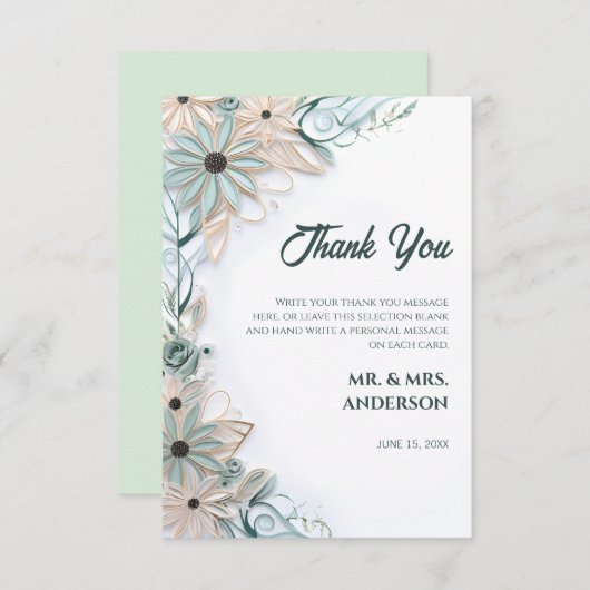 Pastel Roze Blauw Bloemen Bruiloft Papier Quilling Bedankkaart (Voorkant / Achterkant)