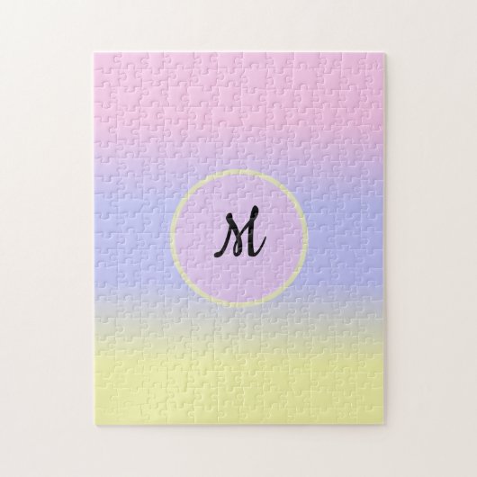 Pastel Roze Blauw en Geel met Monogram Legpuzzel (Verticaal)
