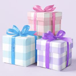 Pastel Roze Blauw en Paars Paas Gingham Multi Inpakpapier Vel