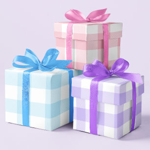 Pastel Roze Blauw en Paars Paas Gingham Multi Inpakpapier Vel
