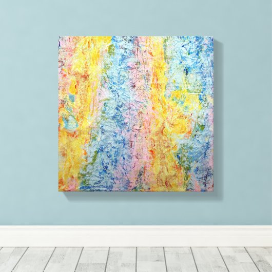 Pastel roze blauw geel getextureerd modern Abstrac Canvas Afdruk (Insitu (Houten vloer))