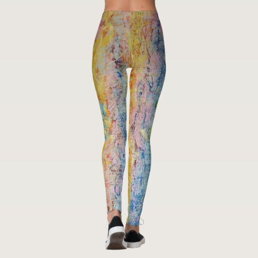 Pastel roze blauw geel getextureerd modern Abstrac Leggings (Achterkant)