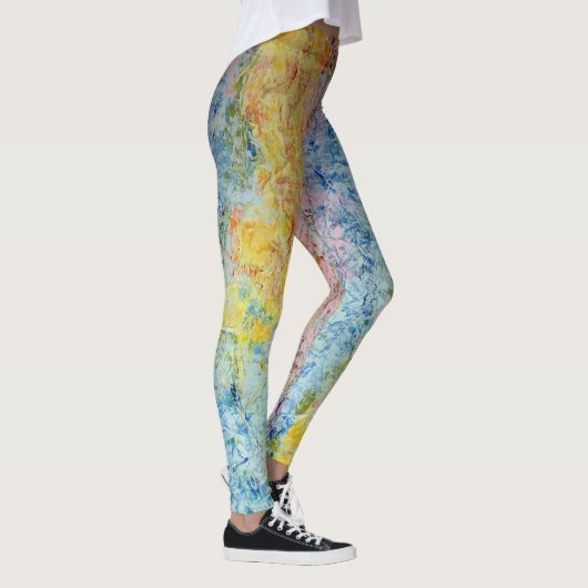 Pastel roze blauw geel getextureerd modern Abstrac Leggings (Rechts)