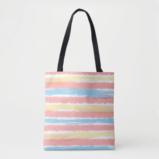 Pastel roze blauw geel Waterverf strepen Tote Bag (Voorkant)