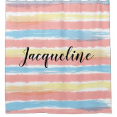 Pastel Roze Blauw Gele Strepen NAAM Douchegordijn (Voorkant)
