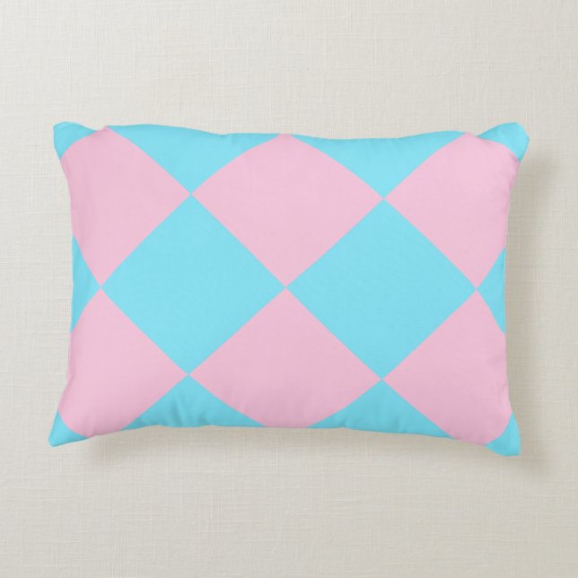 Pastel Roze Blauw Geruit Dango Accent Kussen (Achterkant)