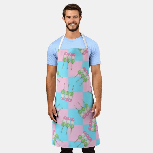 Pastel Roze Blauw Geruit Dango All-Over Schort (Gedragen)