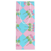 Pastel Roze Blauw Geruit Dango Fles Gift Bag Wijn Cadeautas (Achterkant)