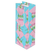 Pastel Roze Blauw Geruit Dango Fles Gift Bag Wijn Cadeautas (Voorkant Gekanteld)