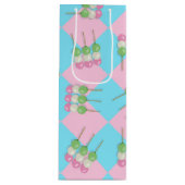 Pastel Roze Blauw Geruit Dango Fles Gift Bag Wijn Cadeautas (Voorkant)