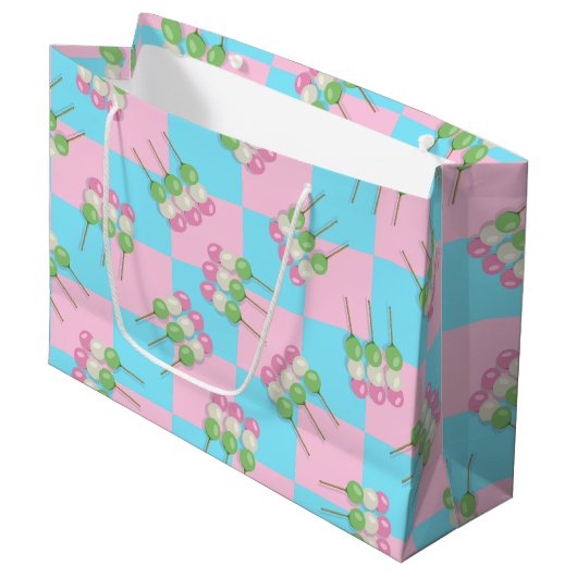 Pastel Roze Blauw Geruit Dango Gift Bag Groot Cadeauzakje (Voorkant Gekanteld)