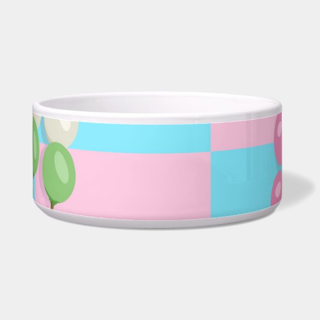 Pastel Roze Blauw Geruit Dango Keramische Pet Bowl Voerbakje (Links)