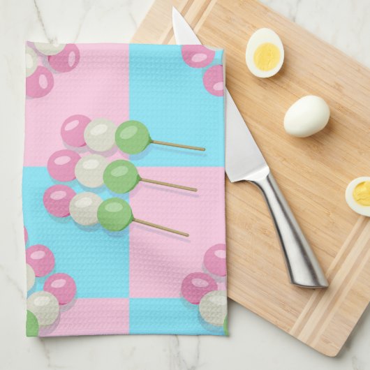 Pastel Roze Blauw Geruit Dango Keuken Handdoeken (Quarter Fold)