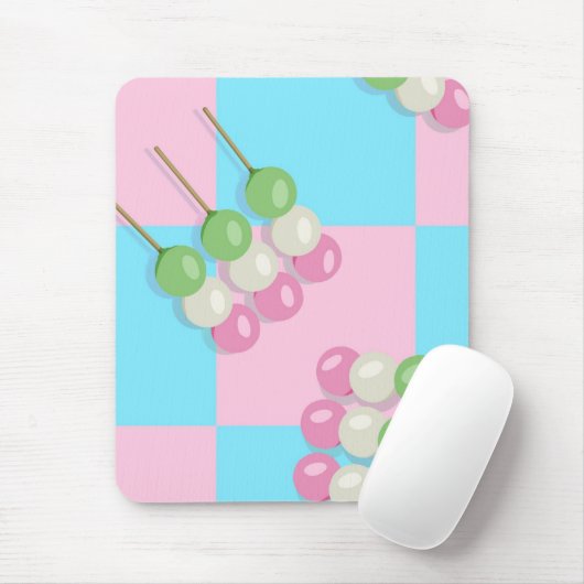 Pastel Roze Blauw Geruit Dango Mousepad Muismat (Met muis)