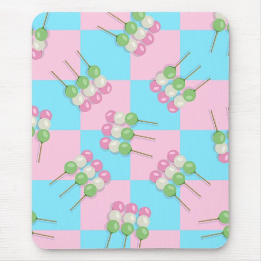 Pastel Roze Blauw Geruit Dango Mousepad Muismat (Voorkant)