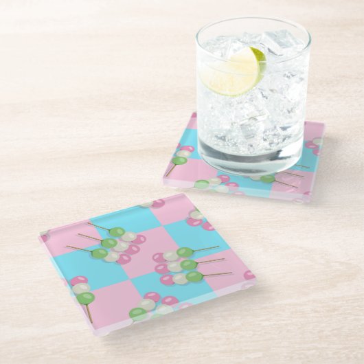 Pastel Roze Blauw Geruit Dango Onderzetter (Schuin)