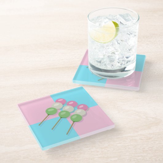 Pastel Roze Blauw Geruit Dango Onderzetter (Schuin)