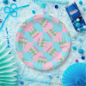 Pastel Roze Blauw Geruit Dango Papier Bord (Feest)