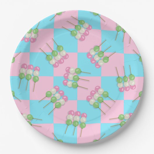 Pastel Roze Blauw Geruit Dango Papier Bord (Voorkant)