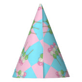 Pastel Roze Blauw Geruit Dango Party Pet Feesthoedjes (Achterkant)