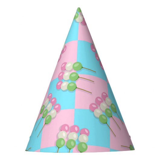 Pastel Roze Blauw Geruit Dango Party Pet Feesthoedjes (Voorkant)