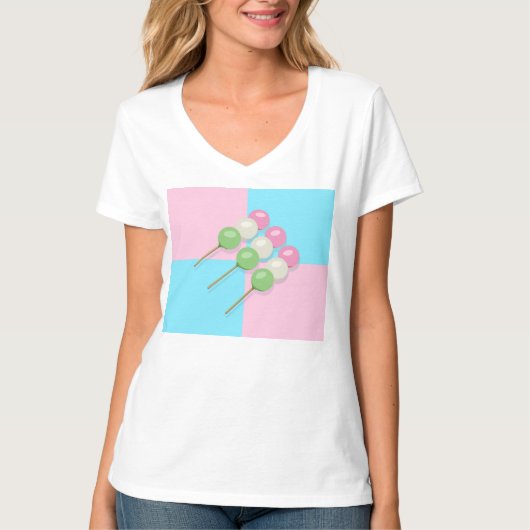Pastel Roze Blauw Geruit Dango T-shirt (Voorkant)