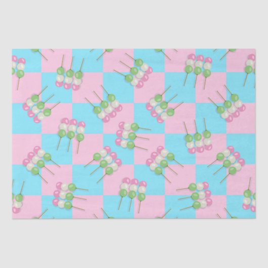 Pastel Roze Blauw Geruit Dango Tissue Papier (Voorkant)