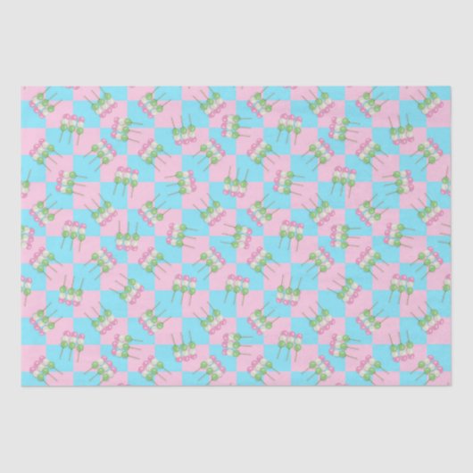 Pastel Roze Blauw Geruit Dango Tissue Papier (Voorkant)