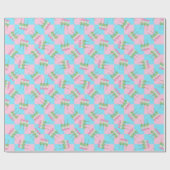 Pastel Roze Blauw Geruit Dango Wrapping Paper Cadeaupapier (Vlak)