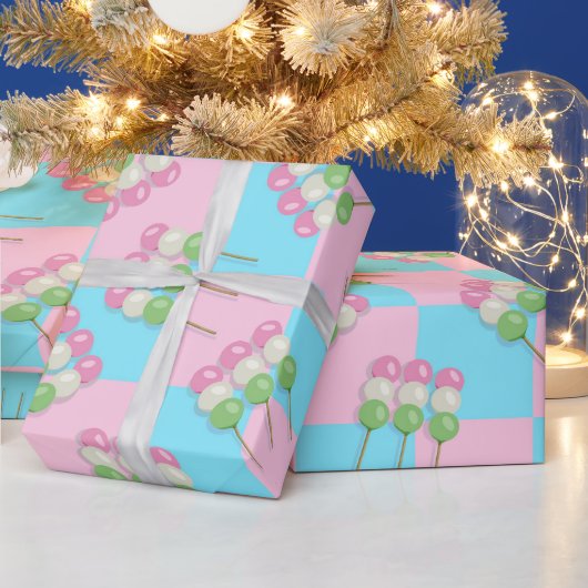 Pastel Roze Blauw Geruit Dango Wrapping Paper Cadeaupapier (Feestdagen)