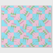 Pastel Roze Blauw Geruit Dango Wrapping Paper Cadeaupapier (Vlak)