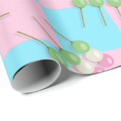 Pastel Roze Blauw Geruit Dango Wrapping Paper Cadeaupapier (Rol Hoek)