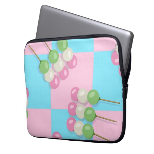 Pastel Roze Blauw Geruite Dango Electronics Bag Laptop Sleeve (Voorkant Links)