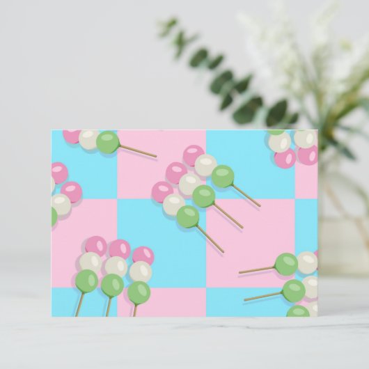 Pastel Roze Blauw Geruite Dango Flat Kaart (Staand voorkant)