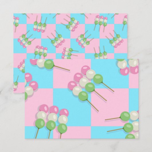 Pastel Roze Blauw Geruite Dango Flat Kaart (Voorkant / Achterkant)