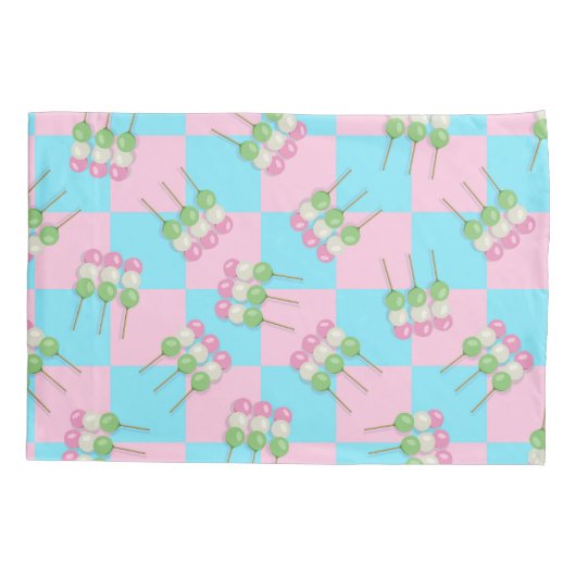 Pastel Roze Blauw Geruite Dango Kussensloop (Achterkant)