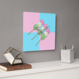 Pastel Roze Blauw Geruite Dango Muur Klok