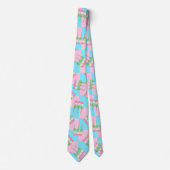 Pastel Roze Blauw Geruite Dango Stropdas (Voorkant)