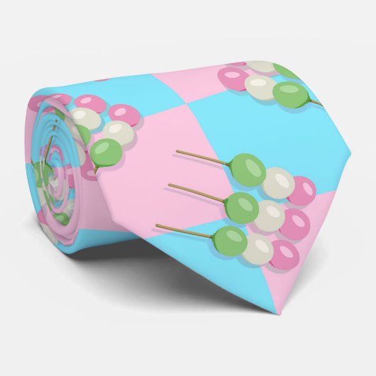 Pastel Roze Blauw Geruite Dango Stropdas (Opgerold)
