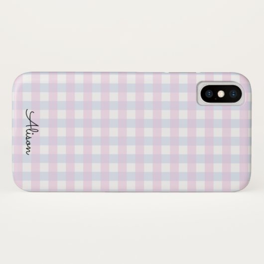 Pastel Roze Blauw Gingham Gepersonaliseerde Telefo Case-Mate iPhone Case (Achterkant (horizontaal))