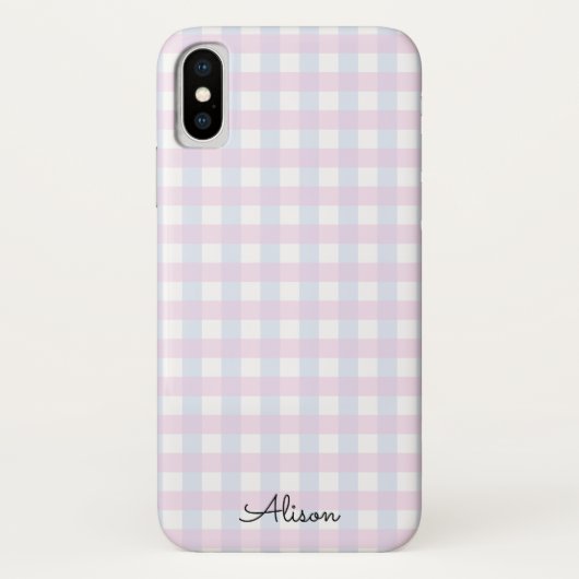Pastel Roze Blauw Gingham Gepersonaliseerde Telefo Case-Mate iPhone Case (Achterkant)