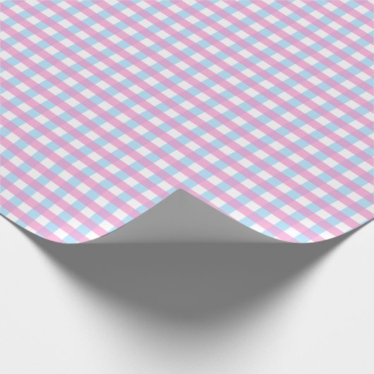 Pastel Roze Blauw Gingham Plaid Cadeaupapier (Hoek)
