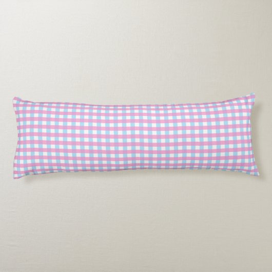 Pastel Roze Blauw Gingham Plaid Lichaamskussen (Achterkant)