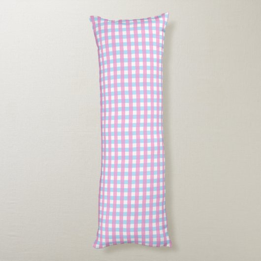 Pastel Roze Blauw Gingham Plaid Lichaamskussen (Achterkant (Verticaal))