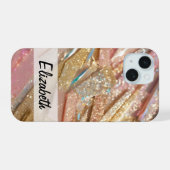 Pastel Roze Blauw Goud Glitter iPhone 15 Case (Achterkant horizontaal)
