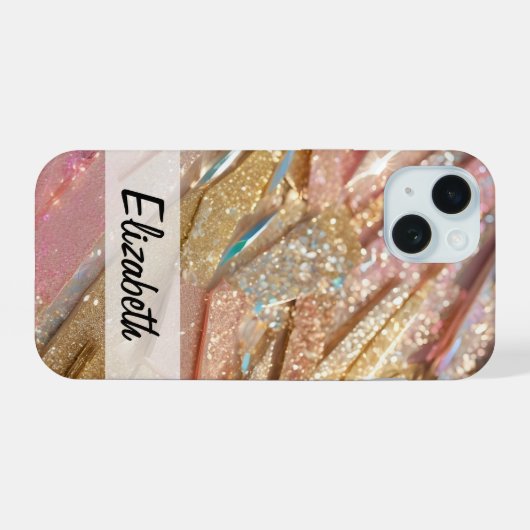 Pastel Roze Blauw Goud Glitter iPhone 15 Case (Achterkant horizontaal)