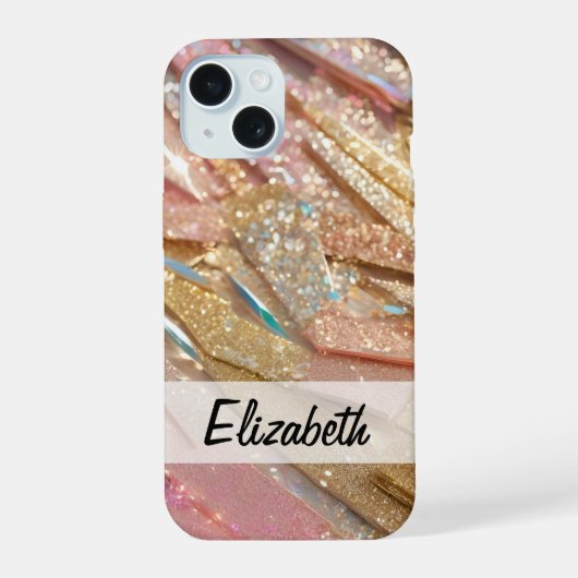 Pastel Roze Blauw Goud Glitter iPhone 15 Case (Achterkant)